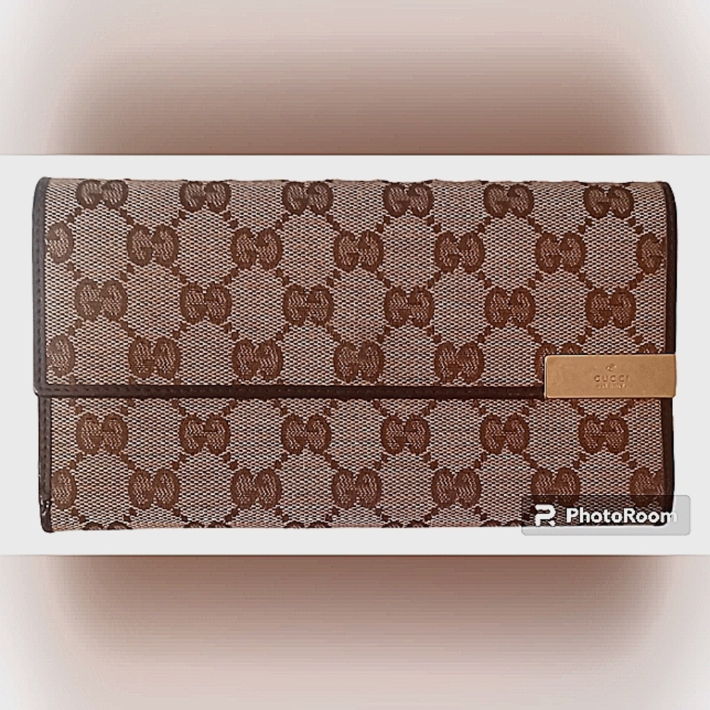 GUCCI GUCCISIMA AUTHENTIC SIGNATURE MONOGRAM CANVAS LEATHER WALLET  EUC